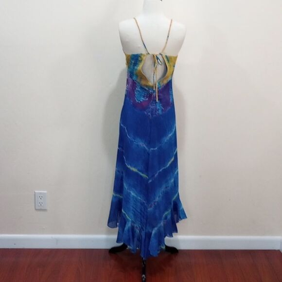 NEW! Betsy Johnson Rainbow Water Blue Tie Dye Hi Low Hem Ruffle Dress - 10 $119 - Picture 7 of 12